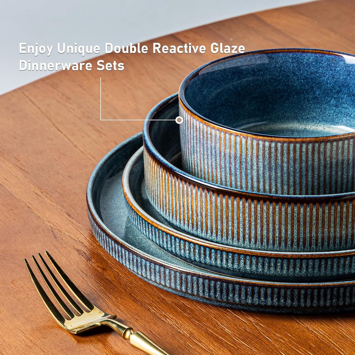 GBHOME Stoneware Dinnerware Sets for 4,Round Reactive Glaze Ceramic Plates and Bowls Set,Highly Scratch Resistant | Dishwasher & Microwave Safe Dishes Set,Service for 4(12Pcs)