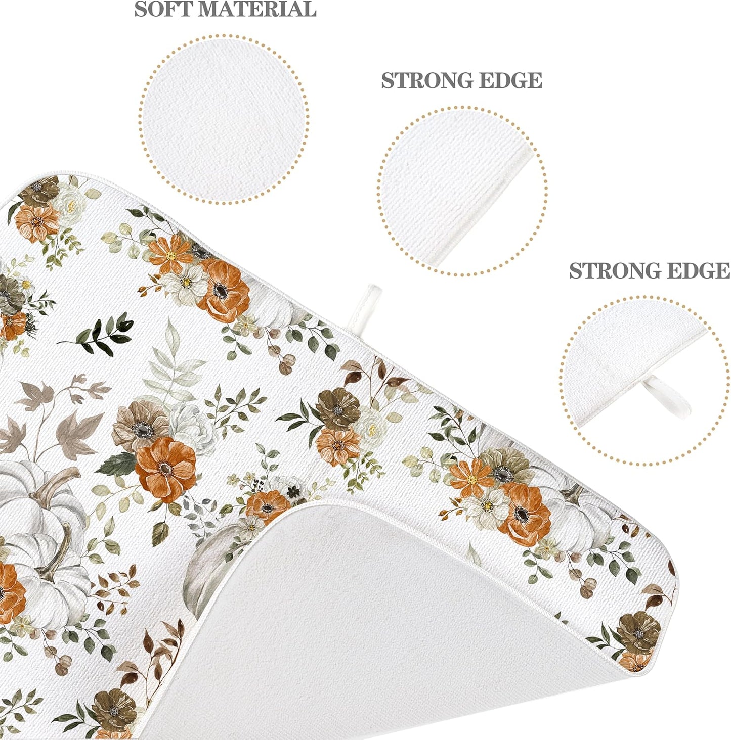 Fall Dish Drying Mat 18 x 24 inch Thanksgiving Autumn Watercolor Pumpkin Maple Leaves Decorative Drying Mats Microfiber Absorbent Dish Washable Draining Mat for Kitchen Counter Decor