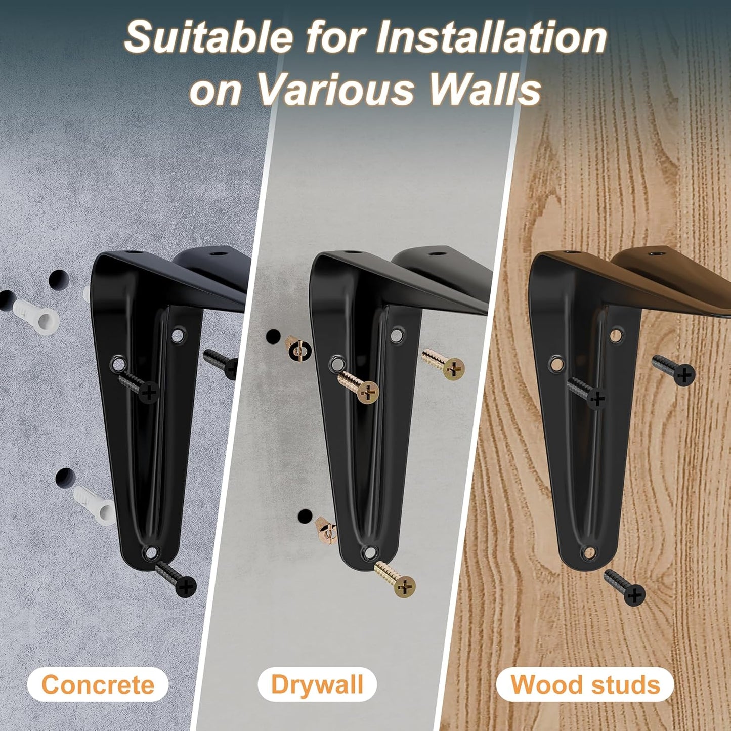 SKYSEN Floating Shelves for Wall Set of 6, 15.7in Wood Wall Shelf for Decor, Bathroom, Bedroom, Storage, Book,Kitchen, Living Room - Black(fs-40-b)