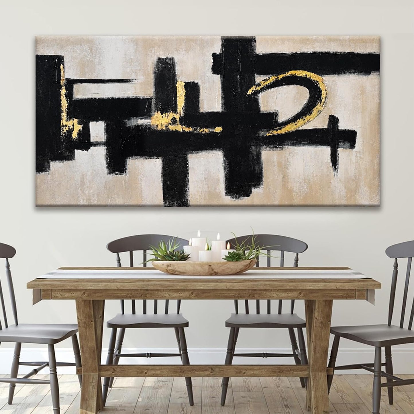 QSQ Black And Off-White Wall Art Abstract Picture Paintings On Canvas Art Wall Decor 29 x 58 Inches Large Wall Art Minimalism Abstract Wall Decor Textured Artwork Living Room Bedroom Office Artwork