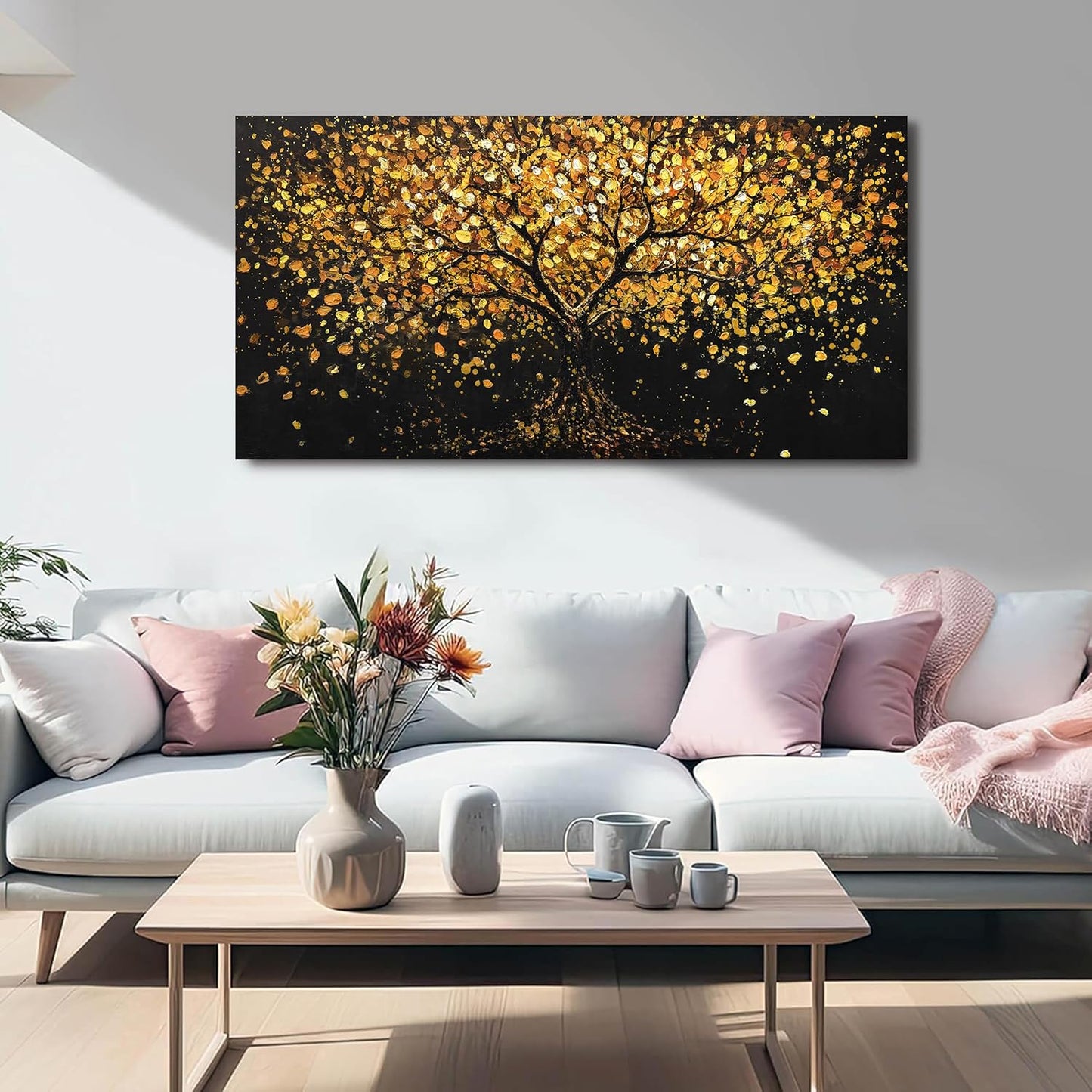 Canvas Wall Art Decor Canvas Modern Art Wall Decor Black and Gold Wall Art Decor Tree of Life Wall Art Pictures for Living Room Tree Wall Art Prints Art Work for Home Office Wall Decor 20" X 40"