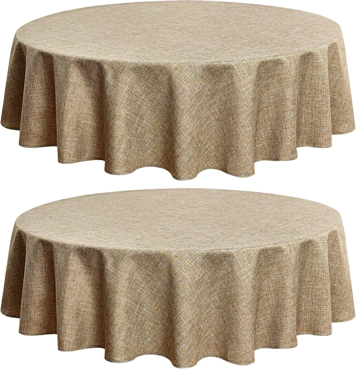 Fitable Faux Linen Round Tablecloths 60 Inch in Diameter - 2 Pack Faux Burlap Table Clothes for Kitchen, Dining Room, Party, Farmhouse, Outdoor (Great for 20"-48" Round Tables, Khaki)