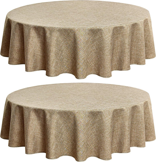 Fitable Faux Linen Round Tablecloths 60 Inch in Diameter - 2 Pack Faux Burlap Table Clothes for Kitchen, Dining Room, Party, Farmhouse, Outdoor (Great for 20"-48" Round Tables, Khaki)