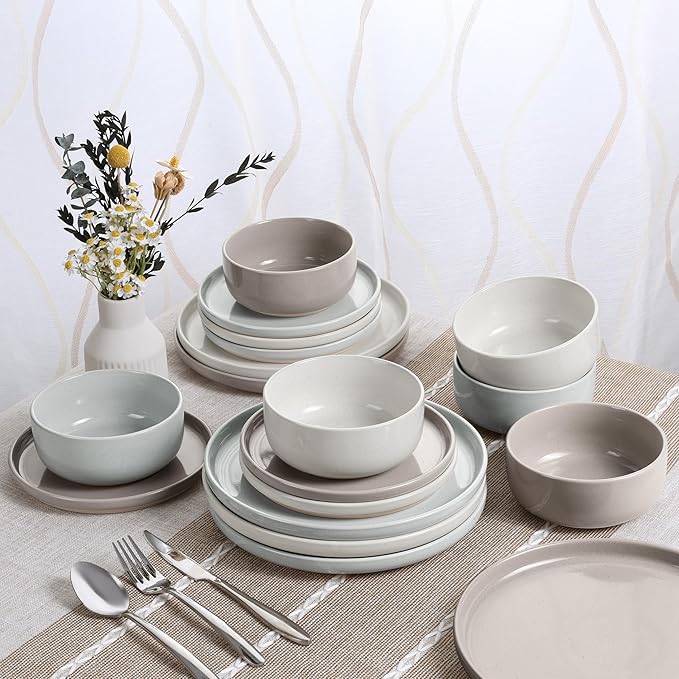 HaWare Stoneware Dinnerware Sets, 18-Piece Plates and Bowls Set for 6, Dishes Set for Home Restaurant, Speckled Multicolor