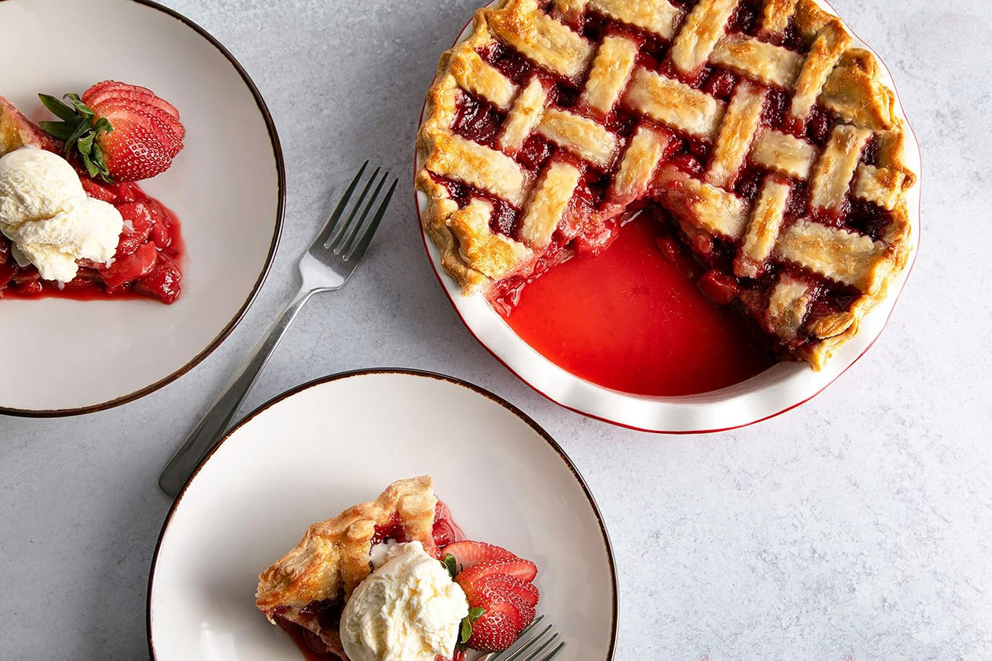 KooK Deep Dish Pie, Pecan Dessert Dish, Porcelain, Ceramic, Deep Dish Plate 10 Inch, Apple Pie, Ruffled Wave Edge, Reusable Round Pan, Oven and Dishwasher Safe, 44 Oz, (Cherry)