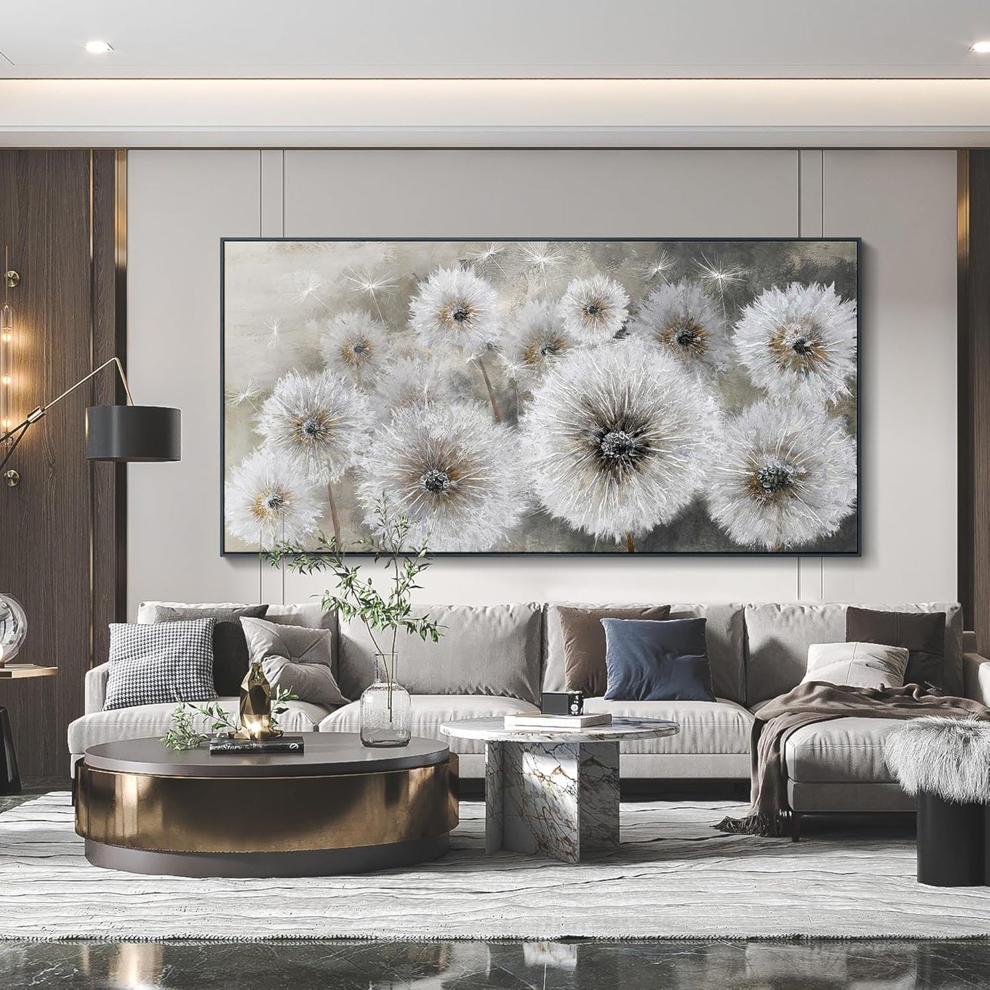 Pogusmavi Dandelion Wall Art Farmhouse Wall Art for Living Room Pictures for Bedroom Wall Decor Canvas Paintings Framed Wall Art for Bedroom Office Artwork Wall Decor Textured Art 30×60IN