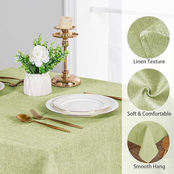 JIUZHEN Rectangle Table Cloth Faux Linen Farmhouse Tablecloth Wrinkle and Stain Resistant Decorative Fabric Table Cover for Kitchen, Dining Room, Parties and Camping, Sage Green, 60 x 84 Inch