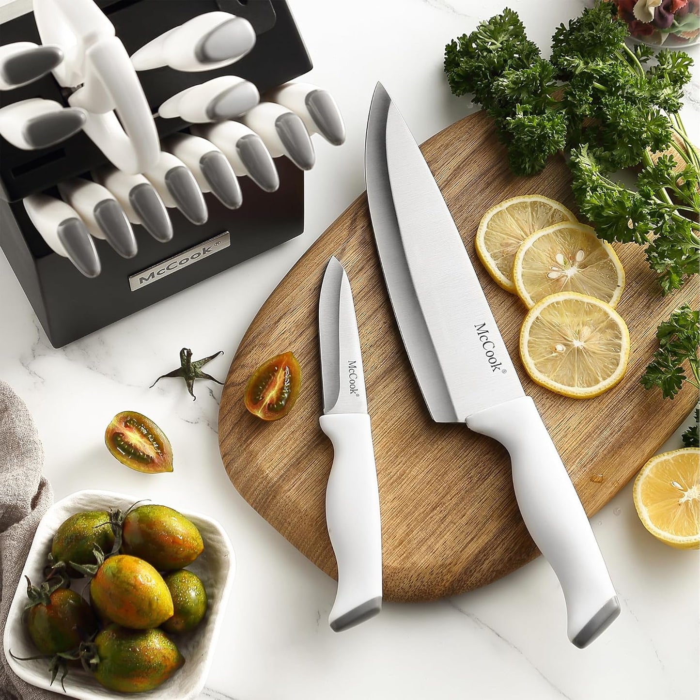 McCook® Knife Sets, German Stainless Steel Kitchen Knife Block Sets with Built-in Sharpener