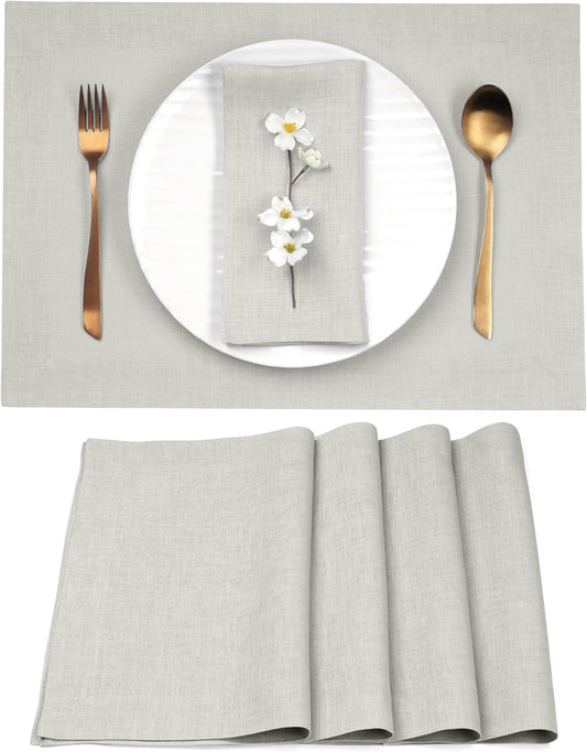 D'Moksha Homes Linen Placemats 14 x 19 Inch - Silver Grey Placemats Set of 4-100% Pure Linen Table Place Mats for Fall, Autumn and Halloween - Handcrafted and Machine Washable