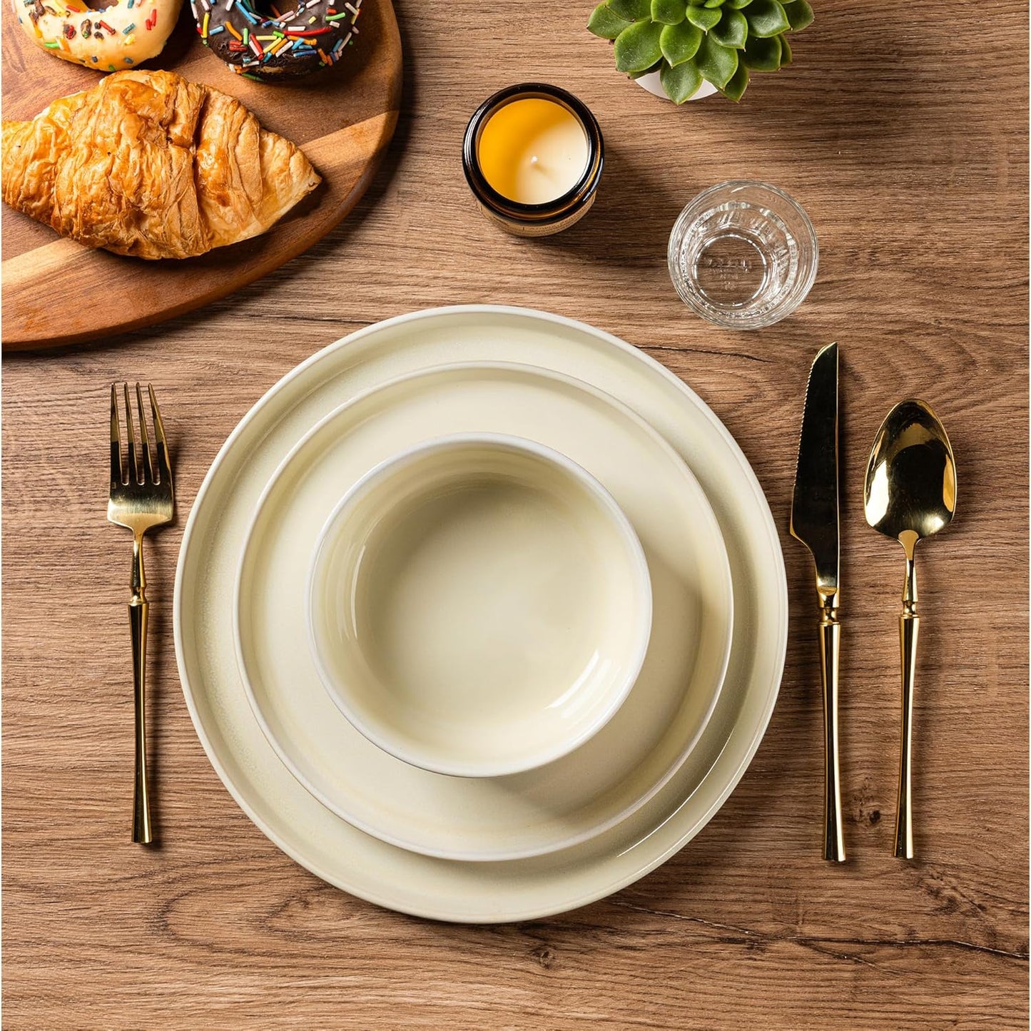 AmorArc Stoneware Dinnerware Sets for 4,Round Reactive Glaze Ceramic Plates and Bowls Set,Highly Scrath Resistant | Dishwasher & Microwave Safe Dishes Set,Service for 4 (12pc)