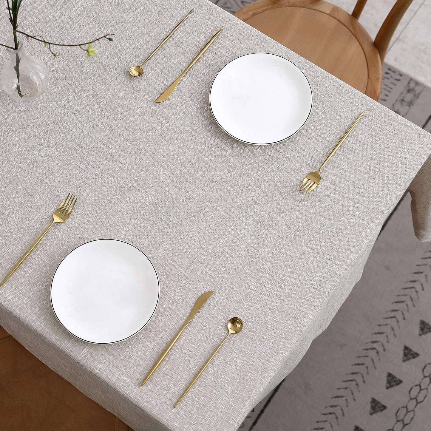 maxmill Flaxy Faux Linen Table Cloth with 2-Tone Slubby Texture Wrinkle Resistant Anti-Shrink Soft Tablecloth for Kitchen Dining Tabletop for Buffet Banquet Parties Rectangle 60 x 140 Inch Linen