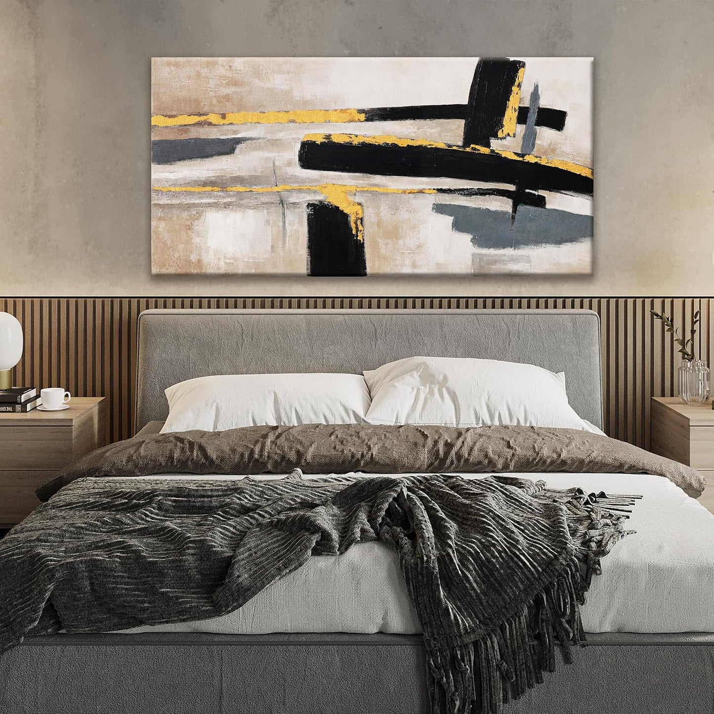 QSQ Abstract Wall Art Canvas Wall Art Decor Black And Gold Wall Art Paintings Abstract Wall Decor Artwork For Living Room Bedroom Bathroom Office Home Wall Decor Can Be Hung Directly 24" X 48"