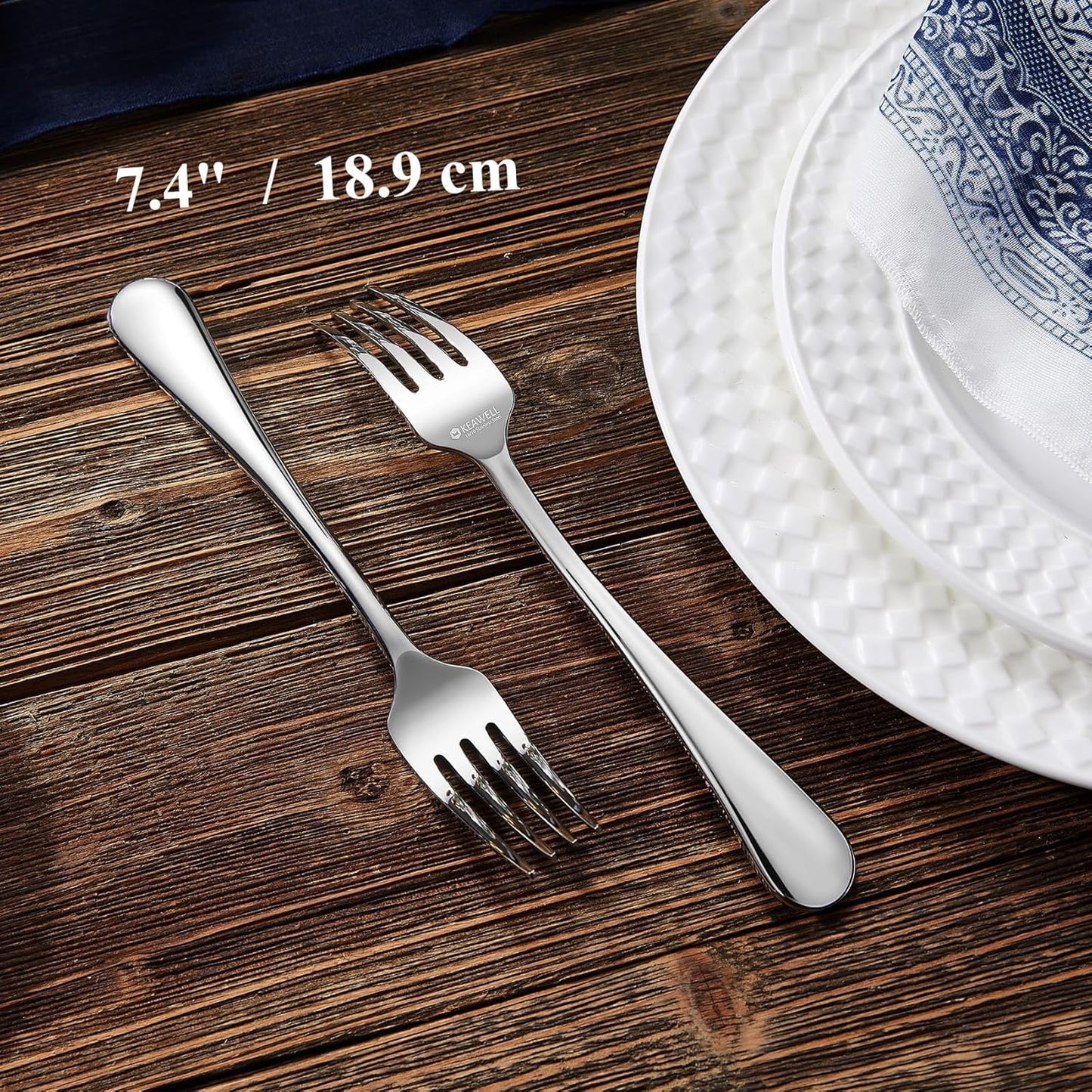 KEAWELL Premium Fine Verona 8-Piece 7.4 inch Fork Set – 18/10 Stainless Steel, Heavy-Duty Mirror-Finished Flatware for Elegant Everyday Dining and Entertaining (8, Salad Forks)