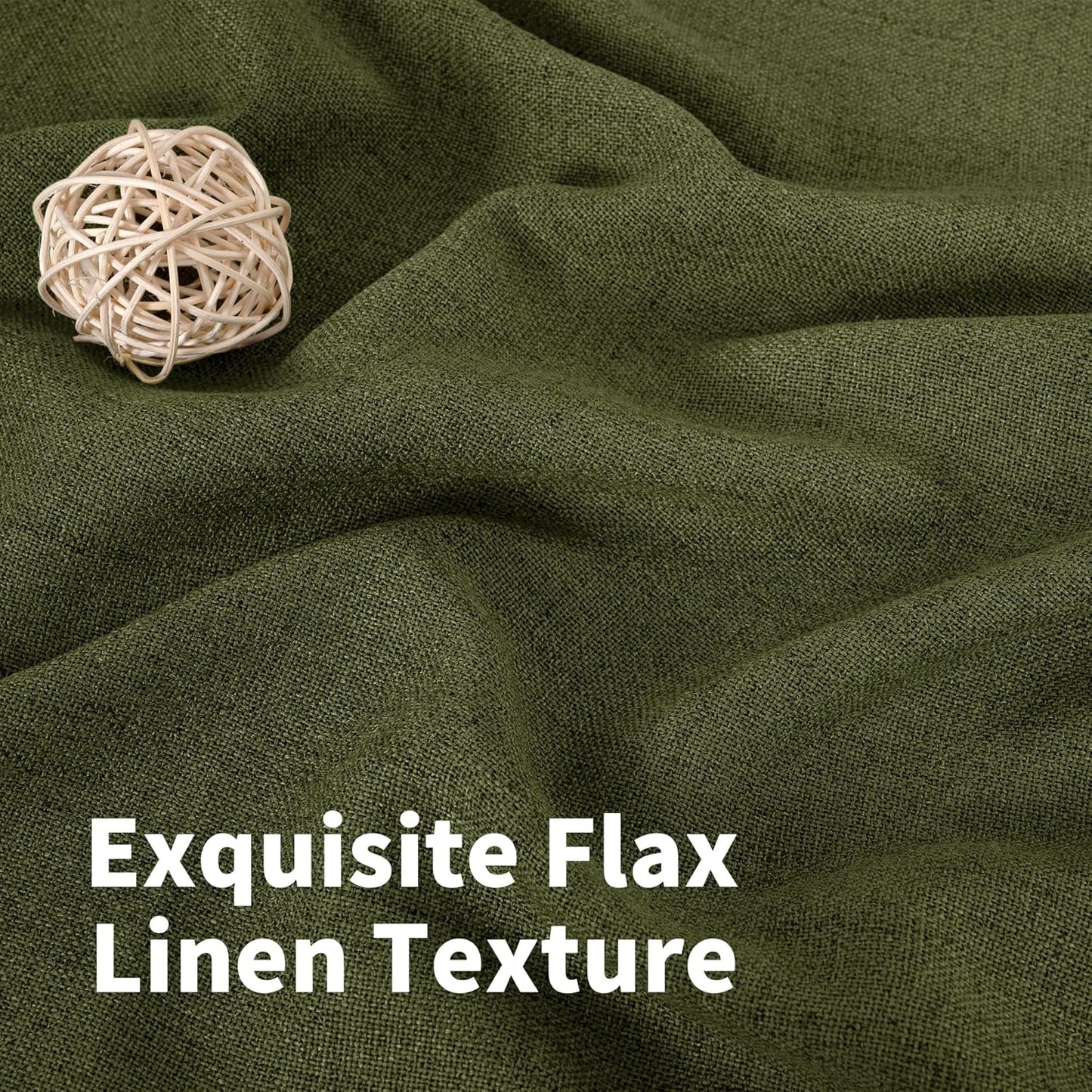 YoungsTex Olive Linen Curtains 68 Inch Length for Living Room, Light Filtering Window Drapes with Bronze Grommet Textured Privacy for Bedroom Farmhouse Decorative, 52 x 68 Inch, 2 Panels