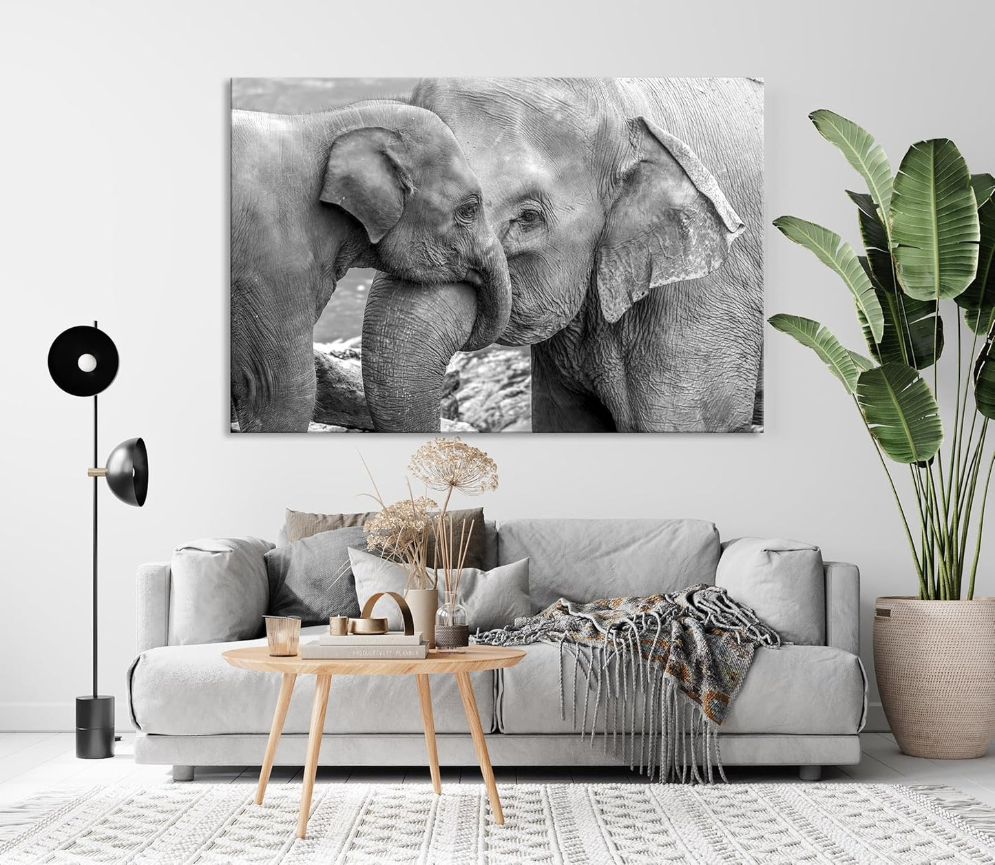 Wildlife Canvas Prints - Wild Animals Home Decor - Medium, Large, and Extra Large Wall Art for Living Room, Bathroom, Kitchen (Elephant Family, 39L" x 59W")