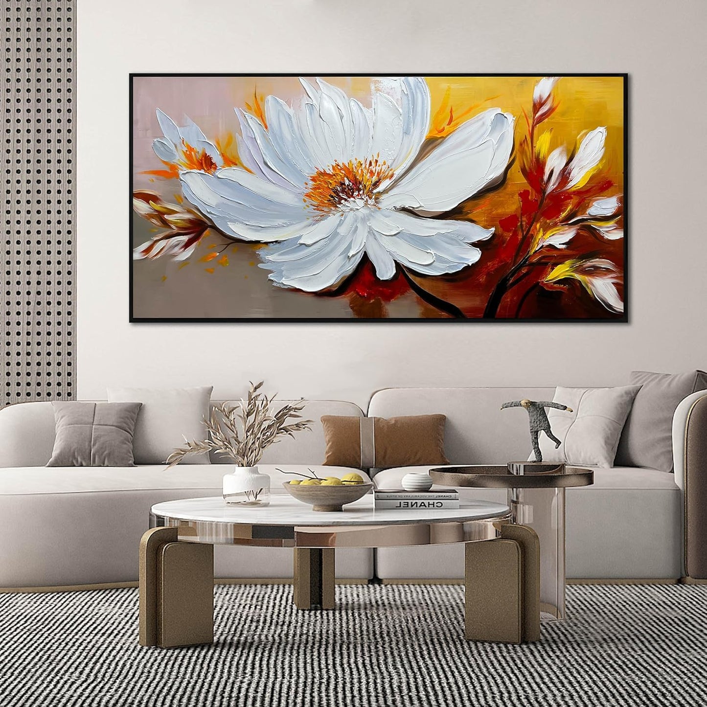 Hand Painted Flower Painting Wall Art for Bedroom - Abstract Painting Wall Art for Living Room - Big Picture Frames for Wall Size 29" x 59"
