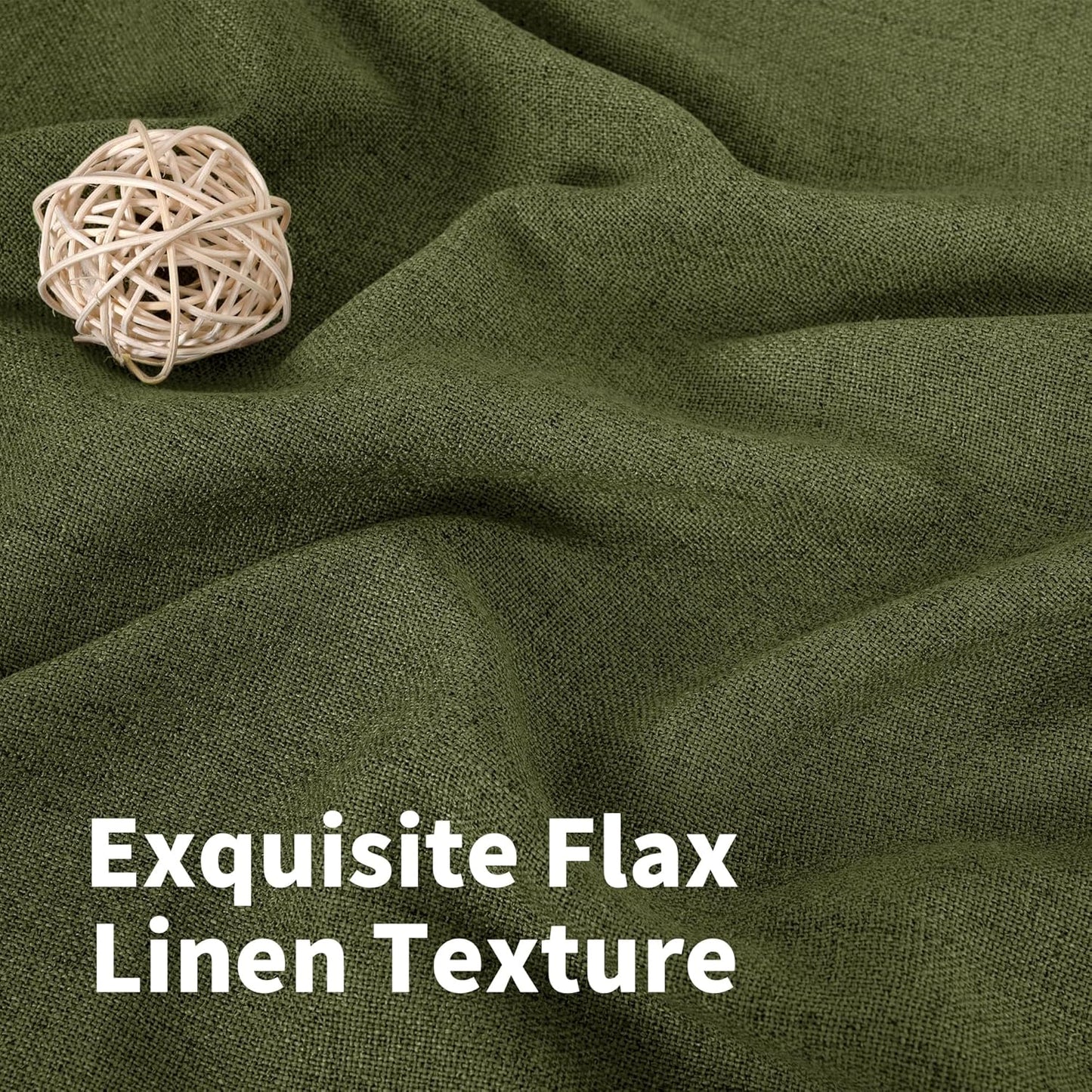 YoungsTex Olive Linen Curtains 45 Inch Length 2 Panels for Kitchen Window, Dark Green Textured Light Filtering Drapes Semi Sheer with Bronze Grommet for Bathroom Bedroom, 42 X 45 Inch