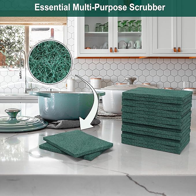 100 Pack Green Scouring Pads 3x4 Inch – Heavy Duty, Non Scratch Scrub Pads Bulk for Kitchen, Dishes, Pots, Pans, Grill & Household Cleaning – Reusable Multipurpose Scrubber Pads