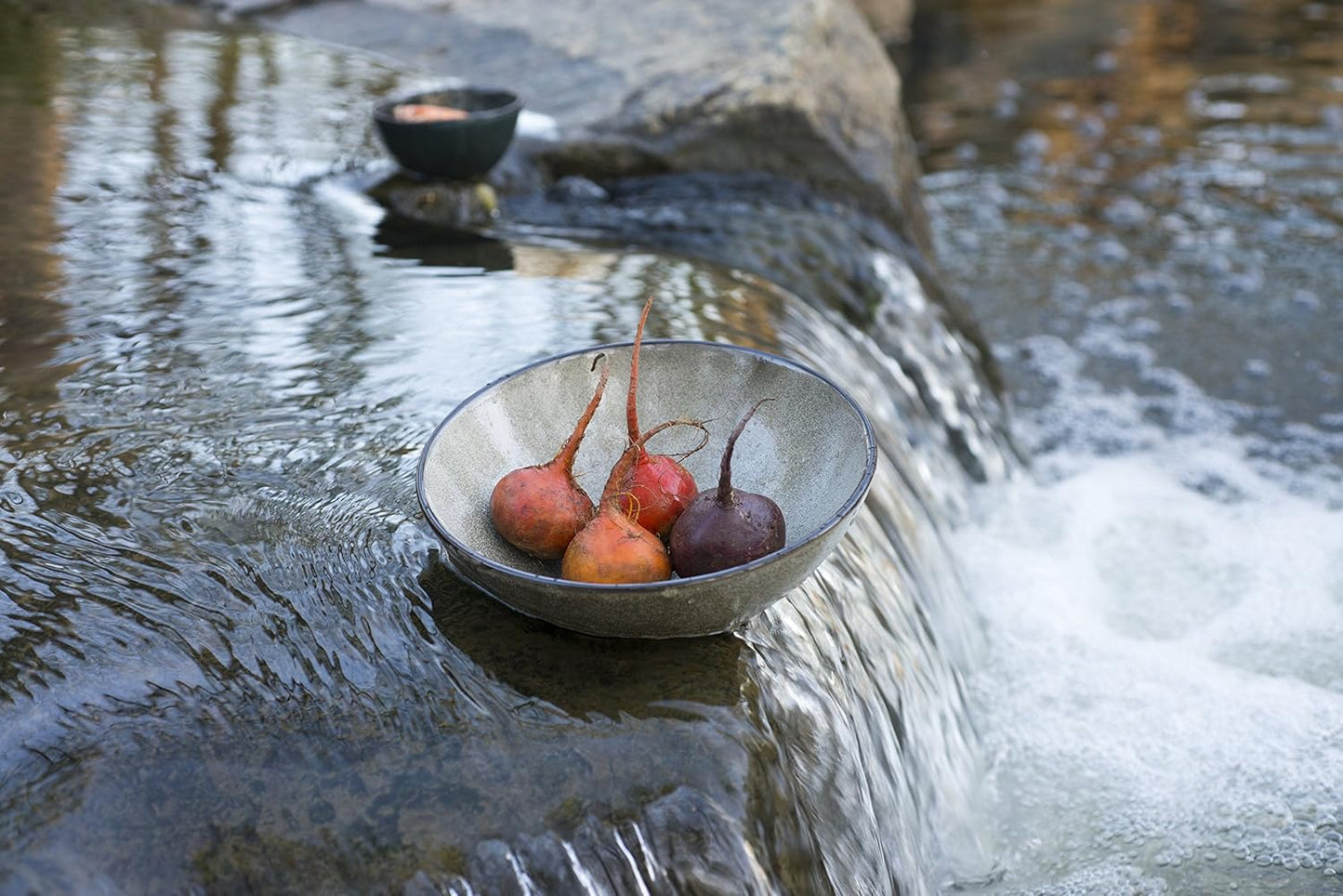 Fortessa D&V Ston Porcelain Dinnerware Tilt Bowl, 8.5-Inch, Set of 3, Mist