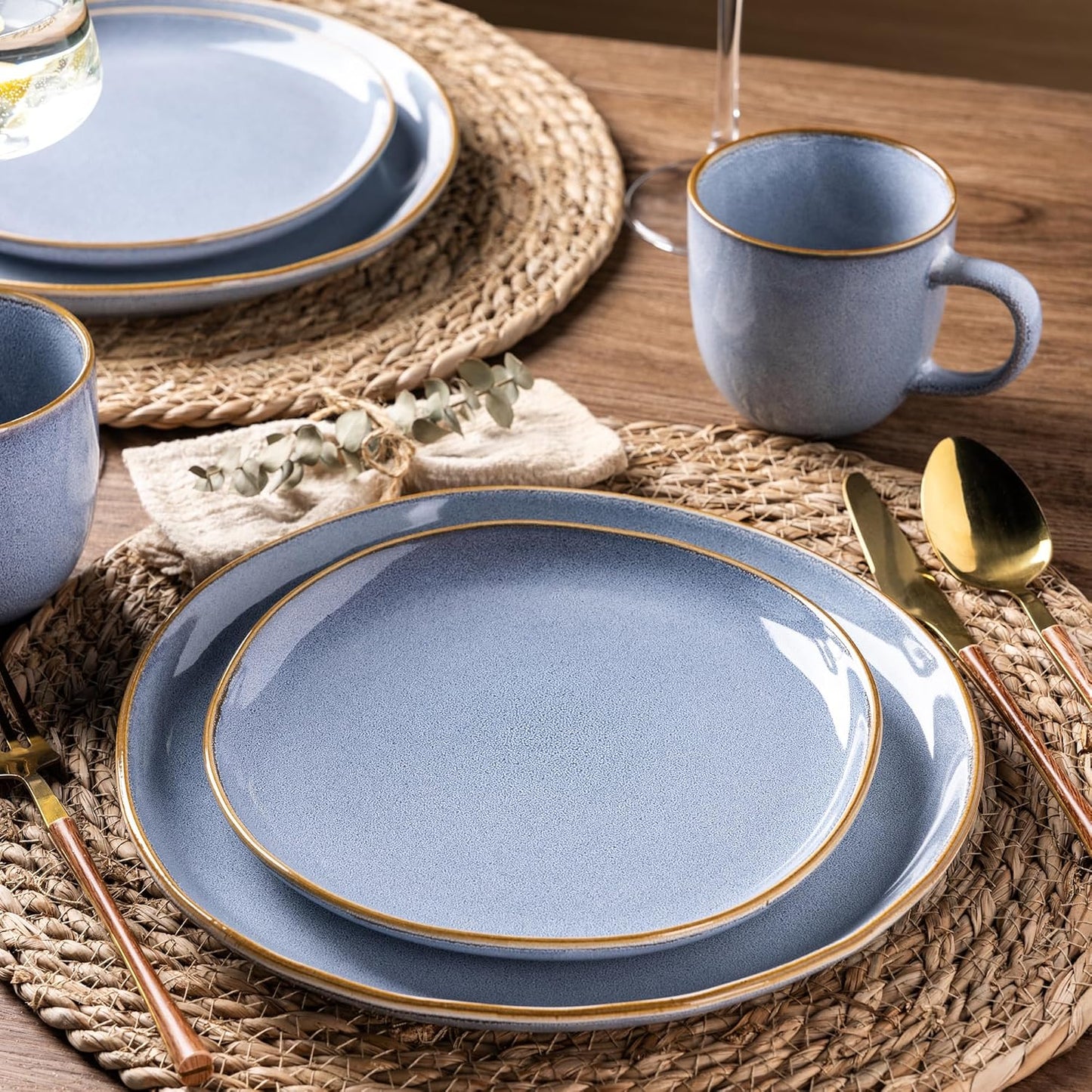 AmorArc Ceramic Dinnerware Sets,Handmade Reactive Glaze Stoneware Plates and Bowls Set,Highly Scratch Resistant Dishes | Dishwasher & Microwave Safe Dishes Set, Service for 6 (18pc)