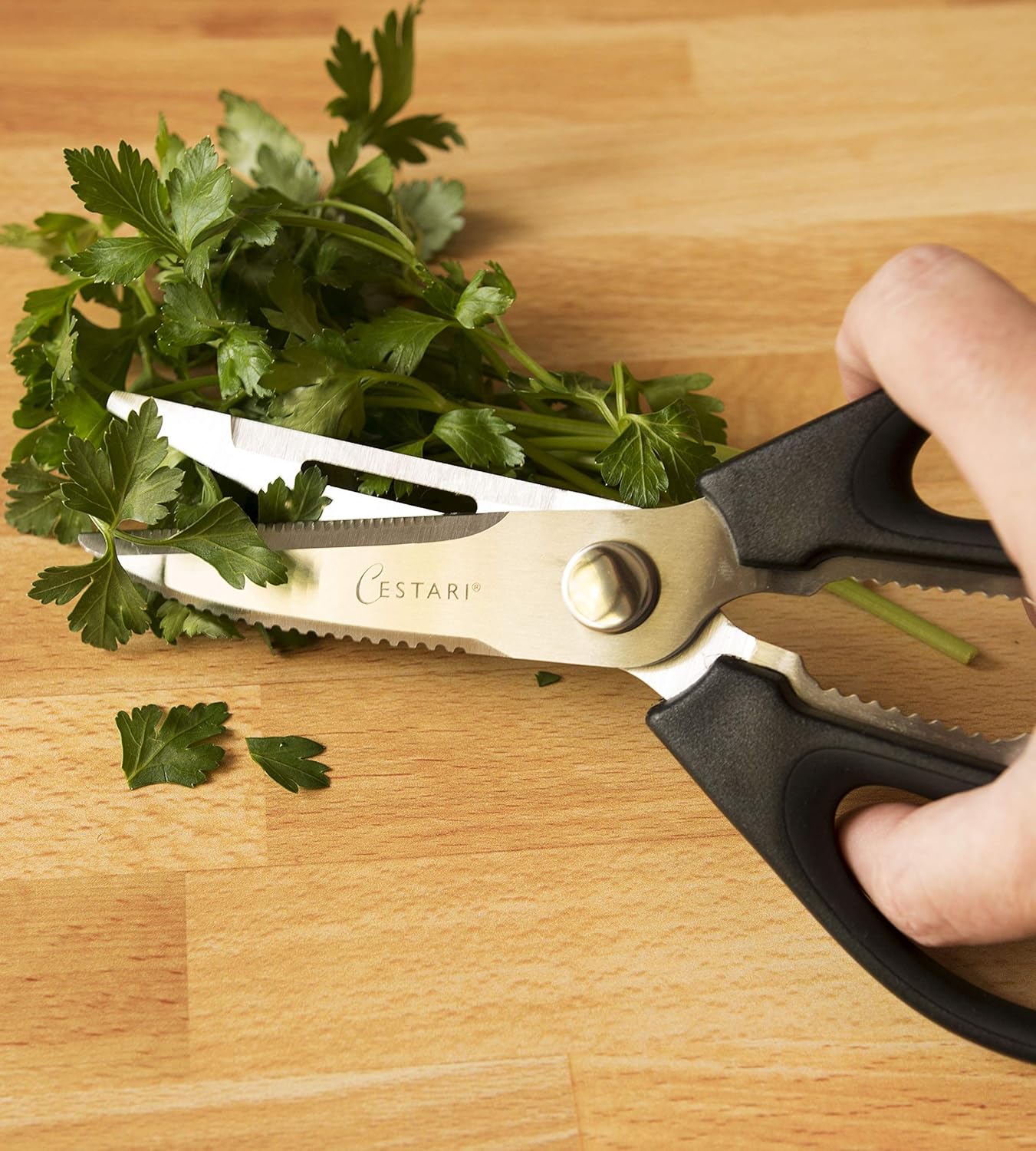 Kitchen Scissors: Heavy Duty Stainless Steel Utility Kitchen Shears for Poultry, Vegetables, Meat, Seafood, Herbs | Multi-Function Cooking Scissors with Large Black Soft Grip Handles by Cestari