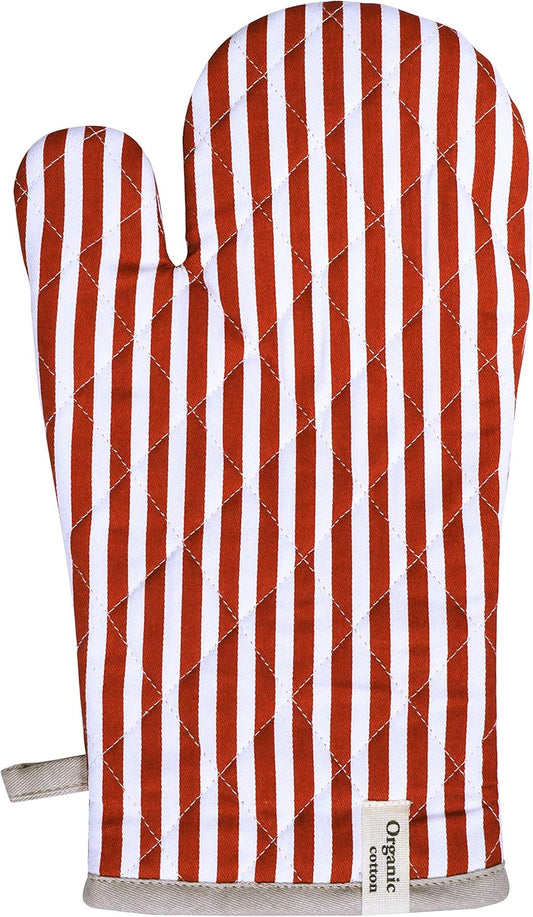 AMOUR INFINI Striped Pot Holders and Oven Mitts Heat Resistant Non Slip Reusable Set of 1 Oven Mitt and 1 Pot Holder Oven Gloves Pot Holder for Cooking (Rust)