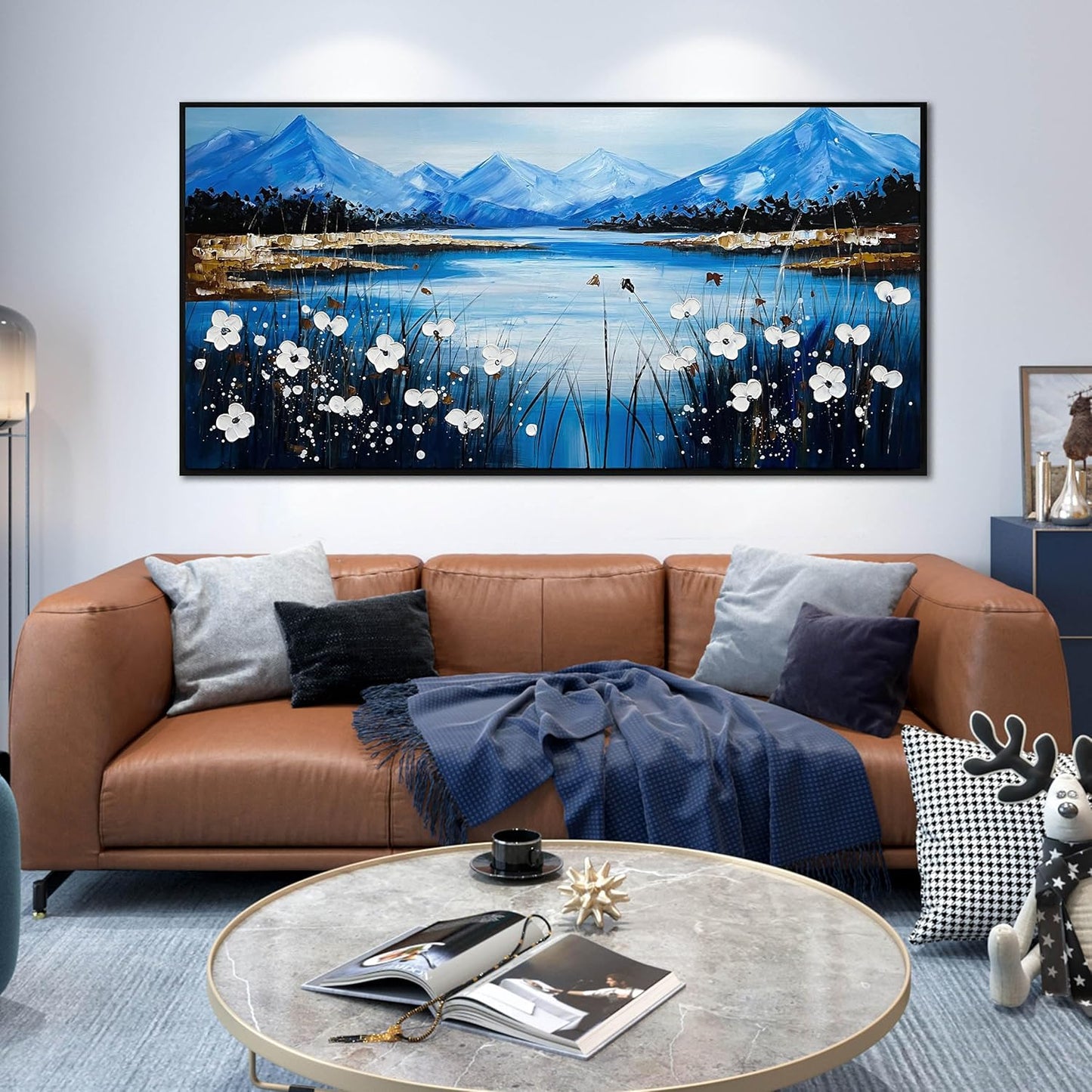 Nature Landscape Large Pictures for Living Room - Hand Painted Lake Wall Art for Office - Framed Wall Art for Bedroom Size 29" x 59"