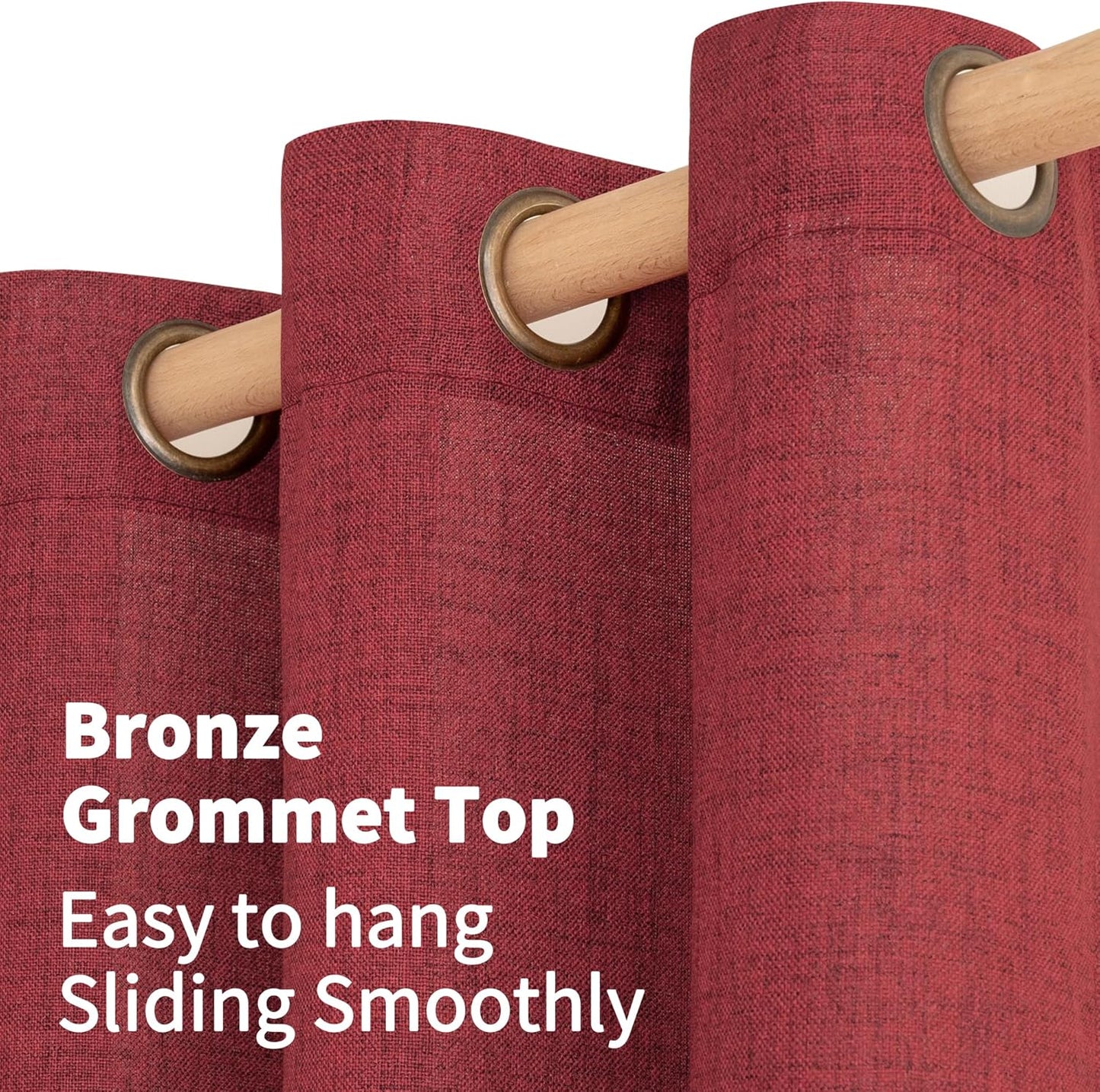 YoungsTex Red Linen Curtains 84 Inch Length for Living Room, Light Filtering Drapes Semi Sheer with Bronze Grommet Privacy Christmas Decor for Bedroom, 52 x 84 Inch, 2 Panels