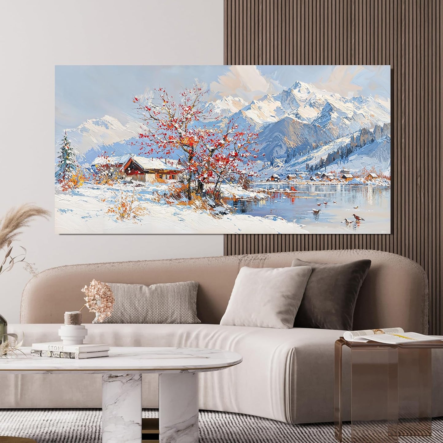 Canvas Oversized Wall Art Prints Wall Art Pictures for Living Room Landscape Farmhouse Large Wall Art Decorations Canvas Art Wall Decor Red Tree Flower Artwork For Walls Bedroom Home Decor 29" X 58"