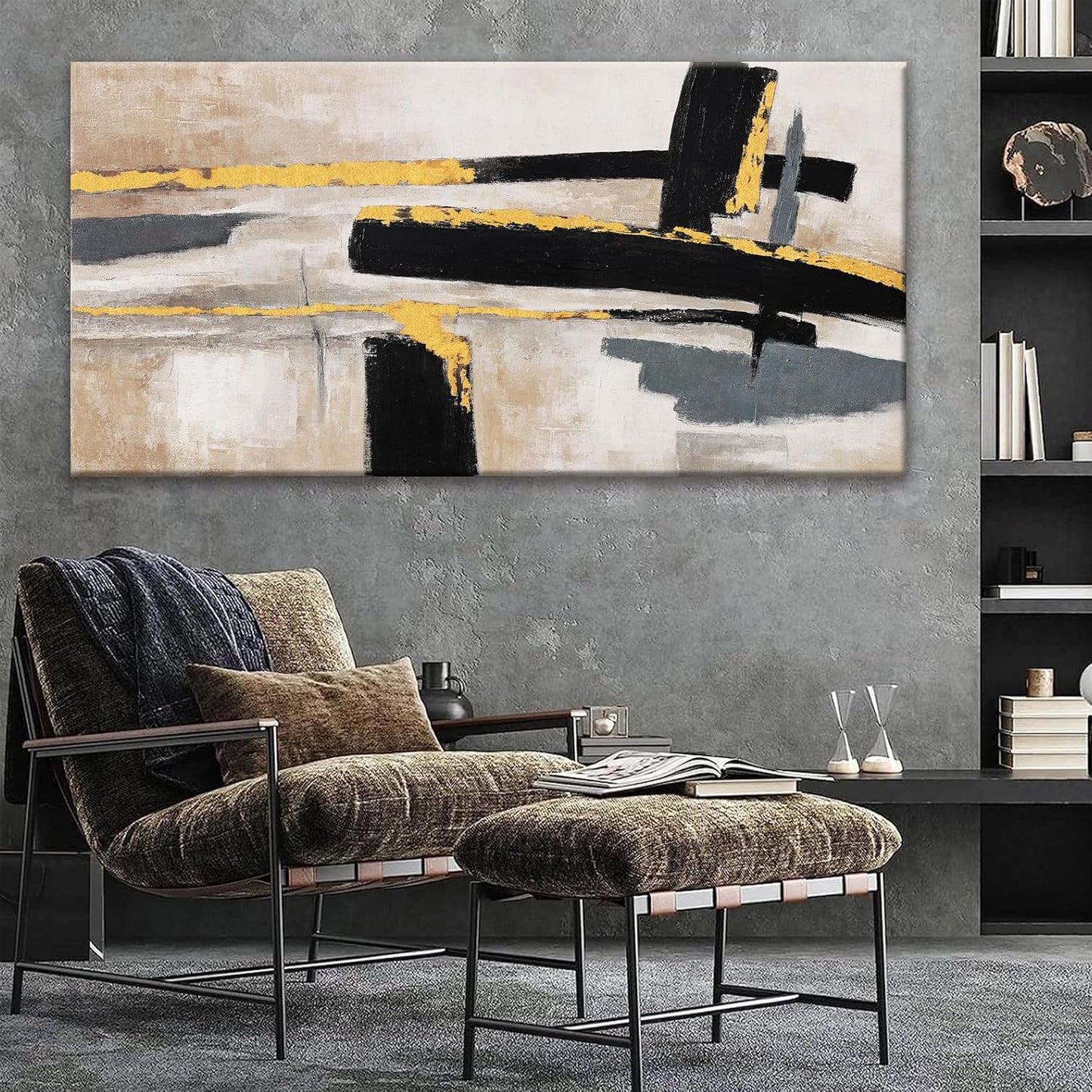 QSQ Abstract Wall Art Decor Large Canvas Wall Art Decor Prints Black And Gold Wall Art Decor Modern Paintings Home Wall Decorations For Living Room Wall Bedroom Kitchen Office Decor 29" × 58"