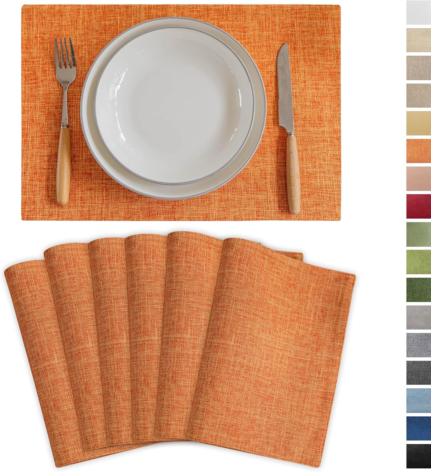 Demetex Fall Orange Placemats Set of 6 Linen Place Mats Modern Washable Table Plate Mats for Banquet Buffet Restaurant Dining Room, 13x19 inch, Orange