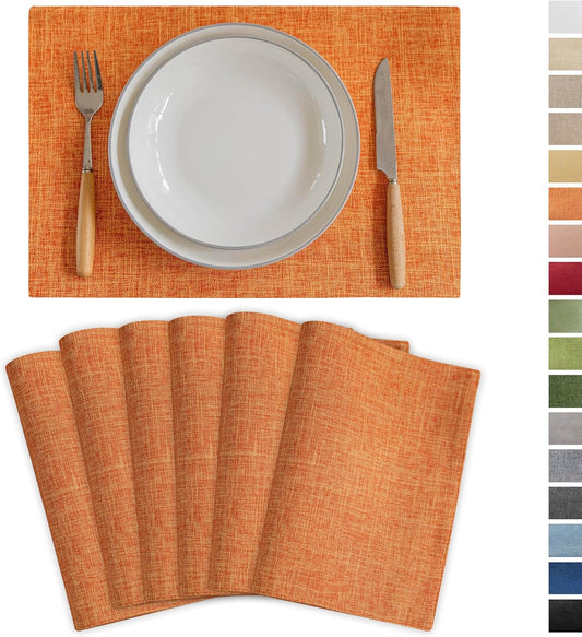 Demetex Fall Orange Placemats Set of 6 Linen Place Mats Modern Washable Table Plate Mats for Banquet Buffet Restaurant Dining Room, 13x19 inch, Orange