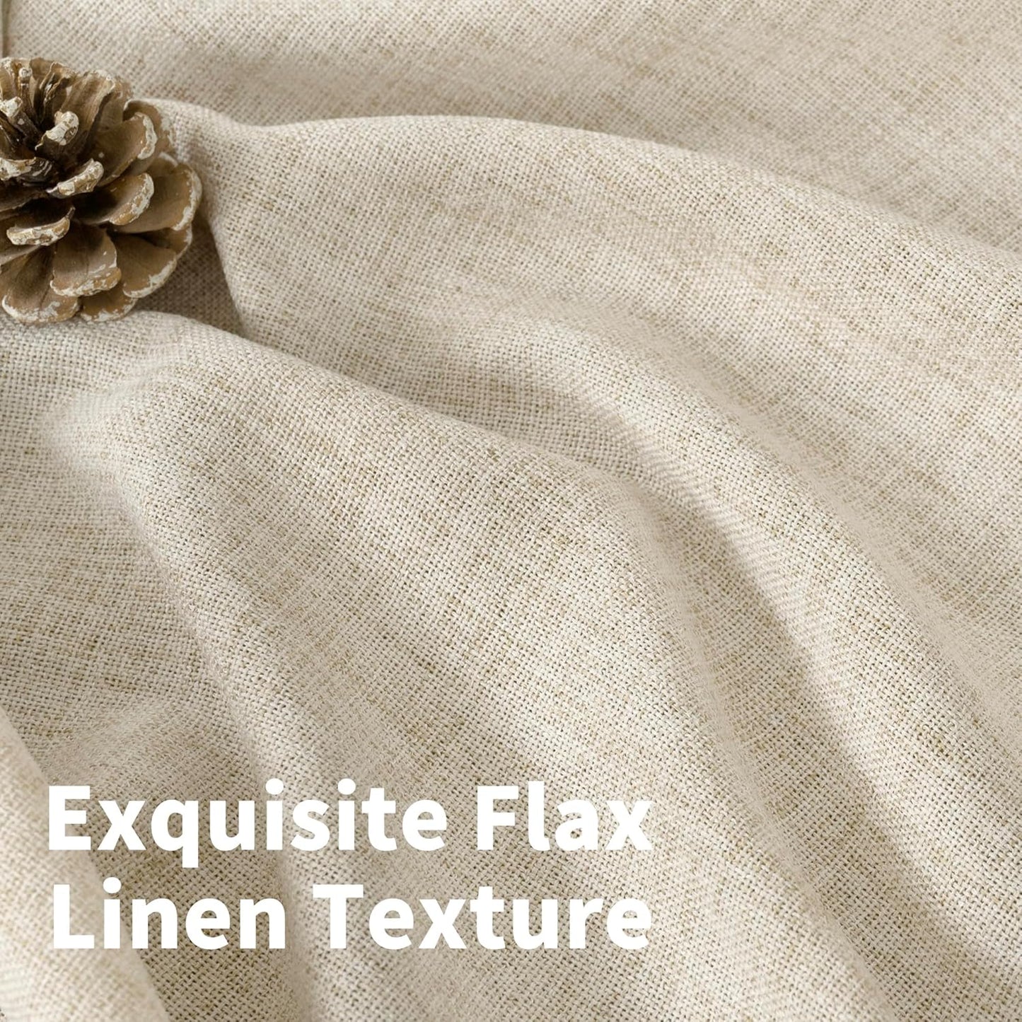 YoungsTex Linen Curtains 68 Inch Length for Living Room, Cream Semi Sheer Drapes with Bronze Grommet Light Filtering Textured Window Treatments Privacy for Bedroom Farmhouse, 52 x 68 Inch, 2 Panels