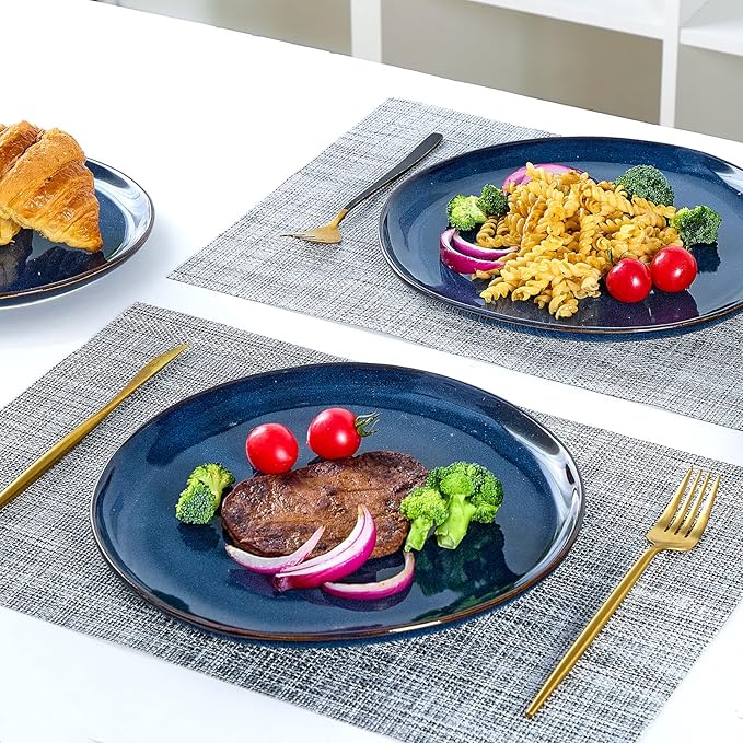 Bestone 12 Pieces Round Kitchen Dinnerware Sets，Plates and Bowls Sets,Dishes, Plates, Bowls, Dish Set, Chip Resistant Ceramic Dinnerware Set, Dishwasher/Microwave Safe,Service for 4,Cobalt Blue