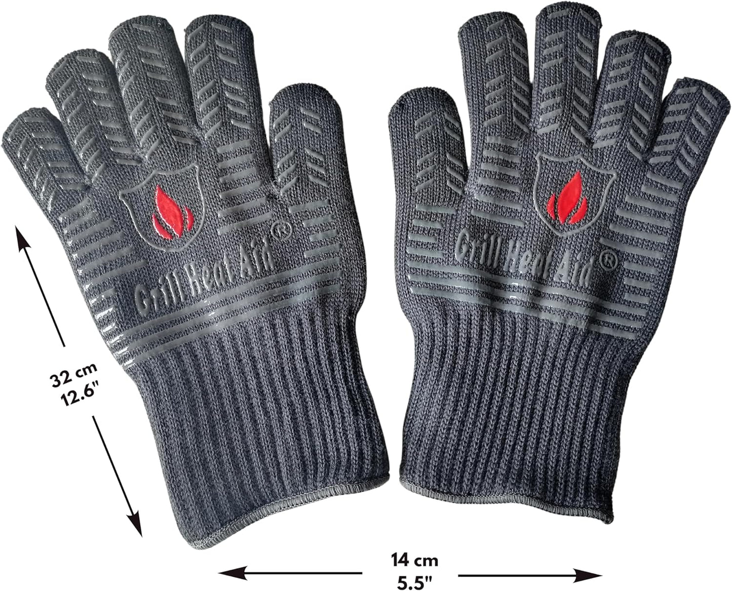GRILL HEAT AID BBQ Grill Gloves 1472°F - Extreme Heat Resistant Oven Mitts for Grilling, Smoker & Fire Pit with Silicone Grip & EN407 Cut Resistance - Mid Cuff (Large Palm), Black