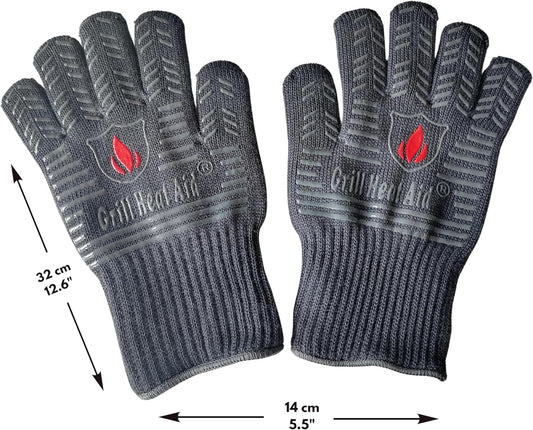 GRILL HEAT AID BBQ Grill Gloves 1472°F - Extreme Heat Resistant Oven Mitts for Grilling, Smoker & Fire Pit with Silicone Grip & EN407 Cut Resistance - Mid Cuff (Large Palm), Black