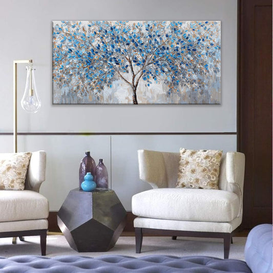 Canvas Wall Art Prints Decor Blue White Tree Leaves Wall Art For Living Room Ready To Hang Canvas Prints Wall Decor For Kitchen Bedroom Office 24x48 Inch