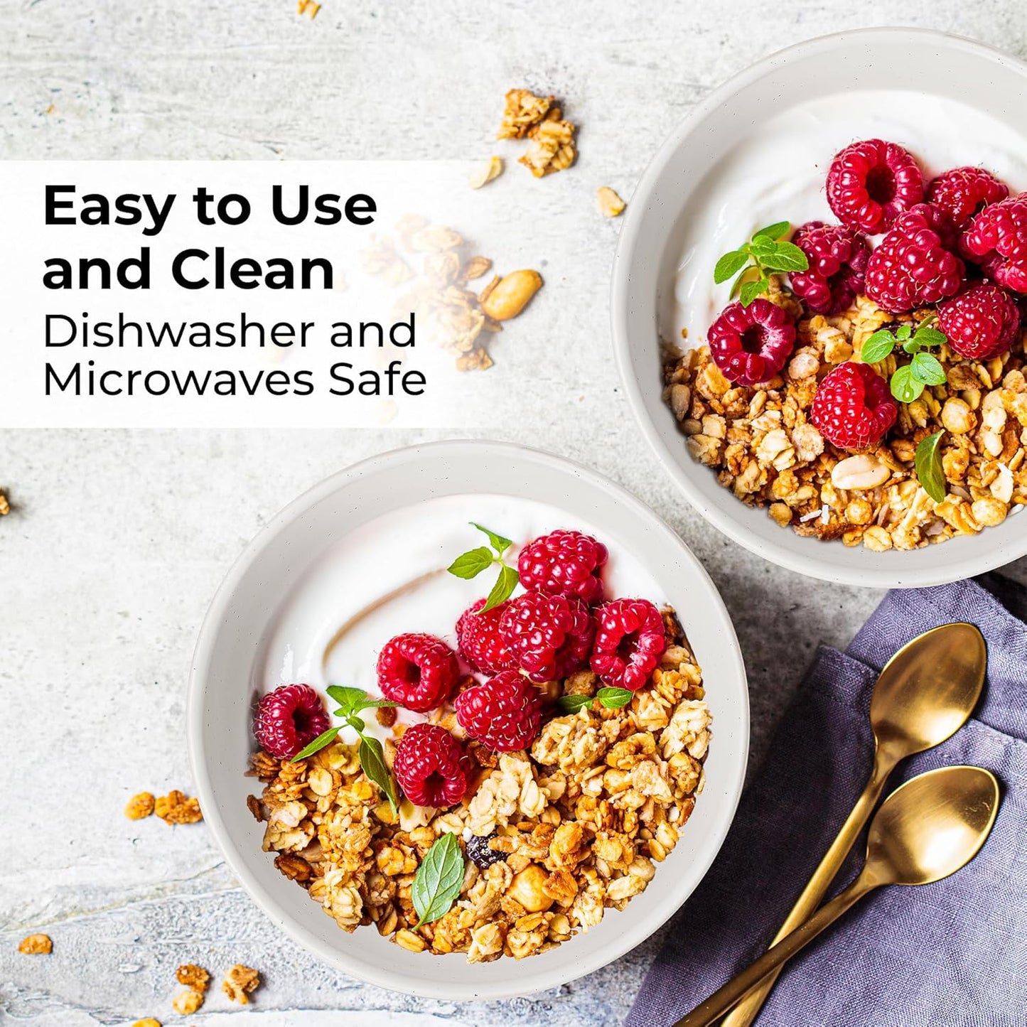 MIAMIO – Set of 4, 28 Ounce Ceramic Soup Bowls/Cereal Bowl Set for Salad, Oatmeal, Fruit, Rice – Dishwasher & Microwave Safe – Aura Collection (Creamy Cocoa, Bowls (4x))