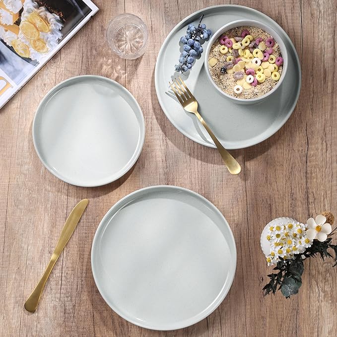 HaWare Stoneware Dinnerware Sets, 18-Piece Plates and Bowls Set for 6, Dishes Set for Home Restaurant, Speckled Misty Grey