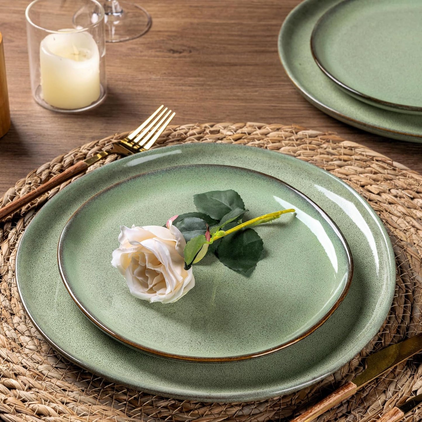 AmorArc Ceramic Dinnerware Sets,Handmade Reactive Glaze Stoneware Plates and Bowls Set,Highly Chip and Crack Resistant | Dishwasher & Microwave Safe Dishes Set,Service for 4 (12pc)