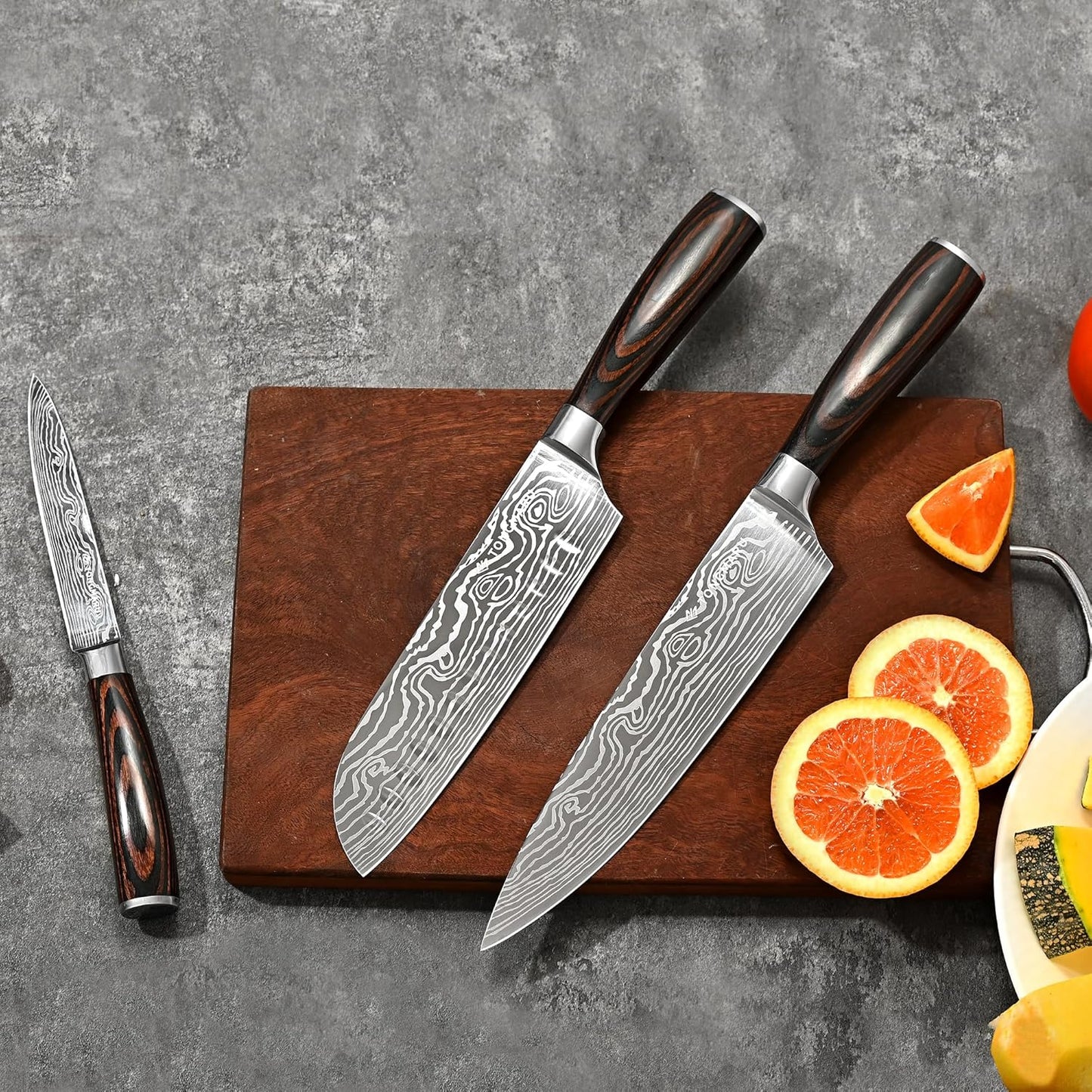 Professional Kitchen Chef Knife sets, Razor Sharp Premium High Carbon German Steel 3 pcs Knife Set, Ergonomic Forged Pakkawood Handle, Chef, Santoku & Utility Knife, With Premium Gift Box, for Family