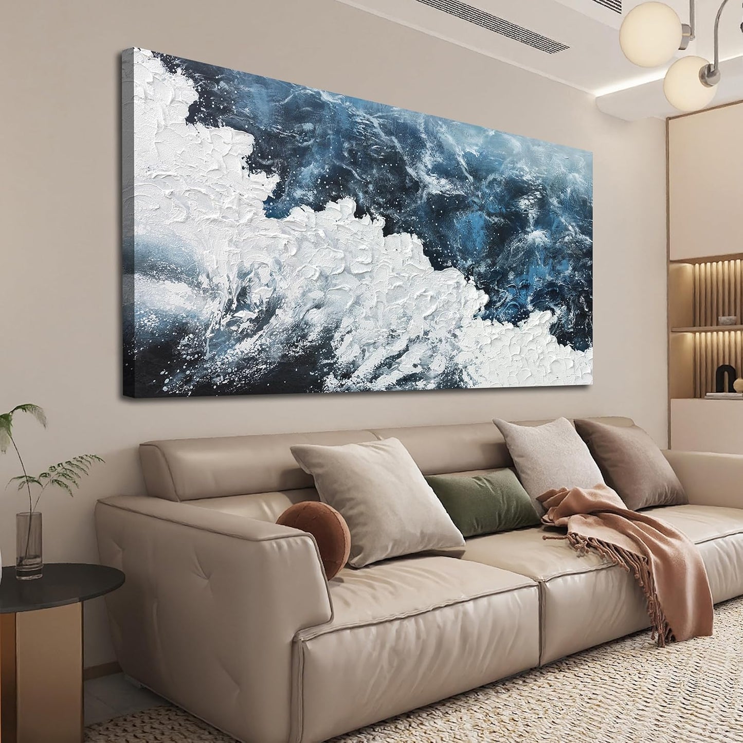 Canvas Wall Art Decor Large Blue White Wall Art Prints Abstract Canvas Wall Pictures for Living Room Oversized Artwork for Walls Coastal Modern Wall Art Decorations Bedroom Office Wall Art Decor 29" X 58"