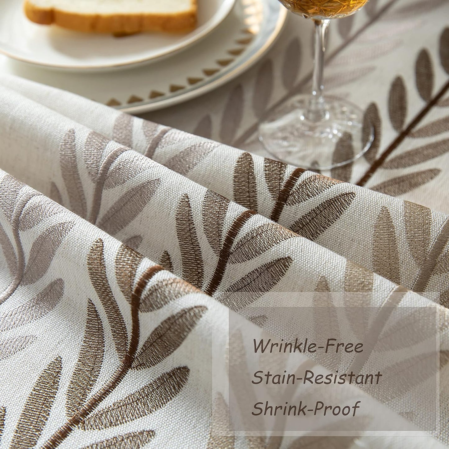 Oubonun Cotton Linen Rectangular Tablecloth - Wrinkle Resistant & Waterproof - Machine Washable Table Cloth with Tassels for Kitchen & Dining, 55''x86'', 6-8 Seats