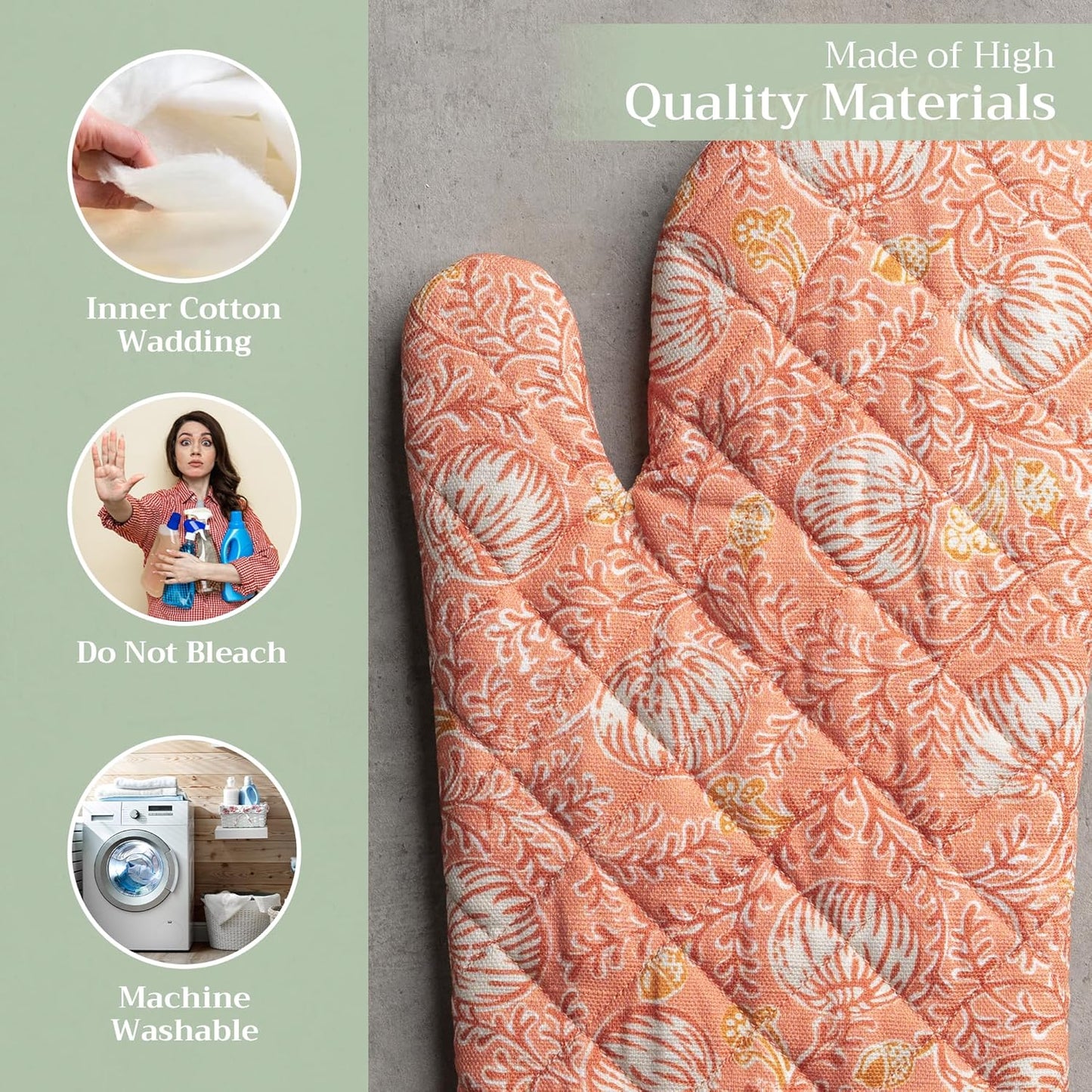 Maison d' Hermine Oven Gloves 100% Cotton Oven Mitt 7" x 13" with Loop Heat Resistant BBQ Cooking Gloves for Thanksgiving Christmas Decorations Baking Handling Hot Pans (Pack of 1, Harvest Festival)