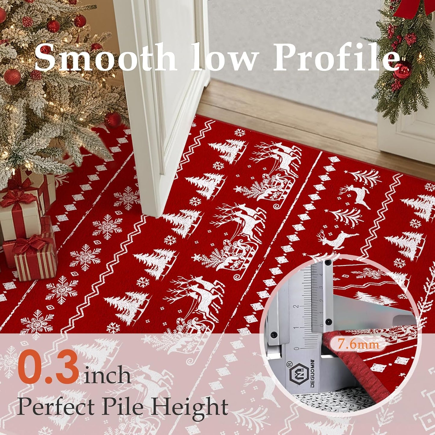 2x6 Christmas Runner Rug Red Washable Carpet Xmas Elk Holiday Decor Kitchen Non Slip Soft Low Pile Carpet Indoor Throw Snowflake Rug Laundry Room Living Room Bedroom Dining Room