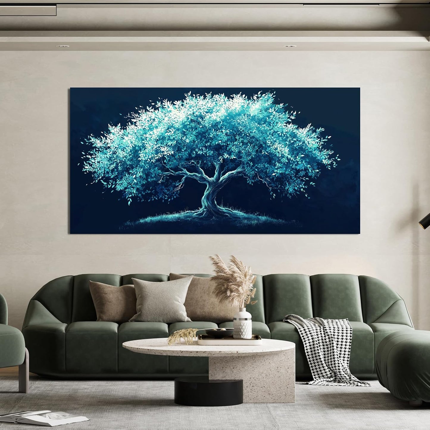 Canvas Oversized Wall Art Green Tree of Life Wall Art Decor Large Wall Art Pictures for Living Room Modern Bltanical Wall Art Prints Canvas Art Wall Decor Artwork for Walls Home Office Decor 29" X 58"