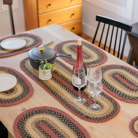 Homespice Highland Braided Oval Table Runner, Rustic Lodge Decor, Multicolor 11x36 - Jute Dining Table Accessories - Rich Colors, Easy to Clean, Durable and Protects Furniture