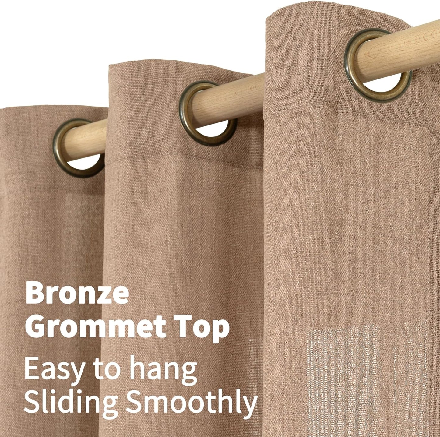 YoungsTex Linen Curtains 84 Inches Length for Living Room, Mocha Light Filtering Semi Sheer Drapes with Bronze Grommet Dining Room Bedroom, 2 Panels, 52 X 84 Inch