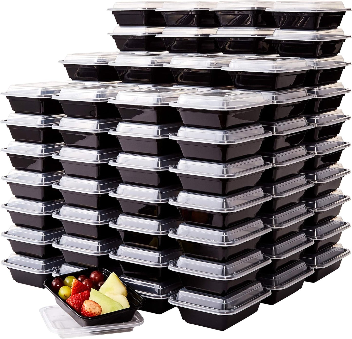 Pro-Grade BPA-Free Plastic Containers with Lids 100ct. 12oz Leakproof Microwavable Portion Container for To-Go Orders, Food Prep and Storage. Reusable Bento Boxes for Restaurant, Cafe and Catering.