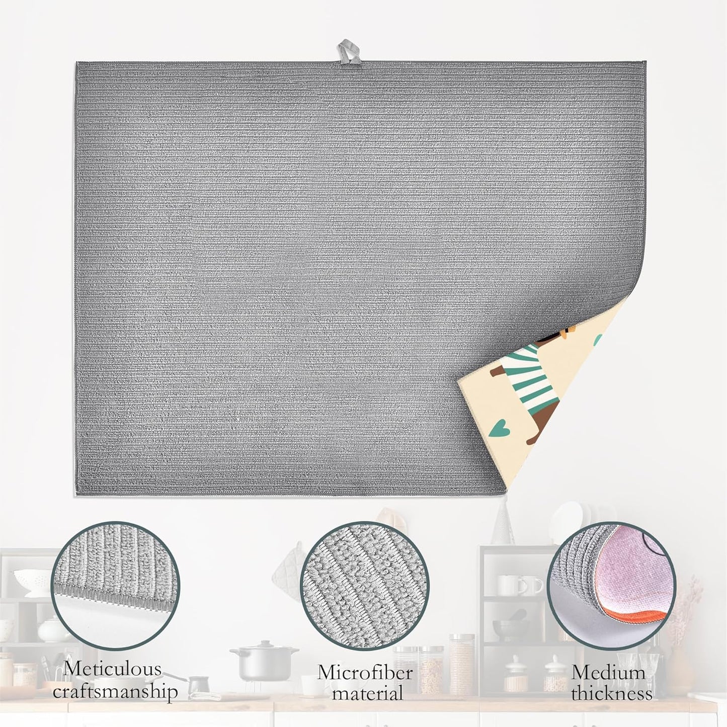 Dachshunds Dogs Dish Drying Mats 18x24 Inch,Leopard Print Hearts Dish Pad Drying Rack Mat for Kitchen Counter Ultra Absorbent Microfiber Dishware Coffee Maker Bar Countertop Decor